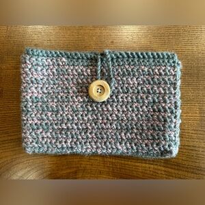 Gray and Pink Knit Buttoned Wool Book Bag